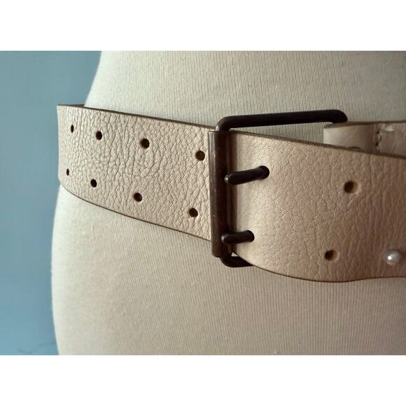 GAP Off-White Wide Textured Leather Belt Womens sz S - Picture 2 of 11